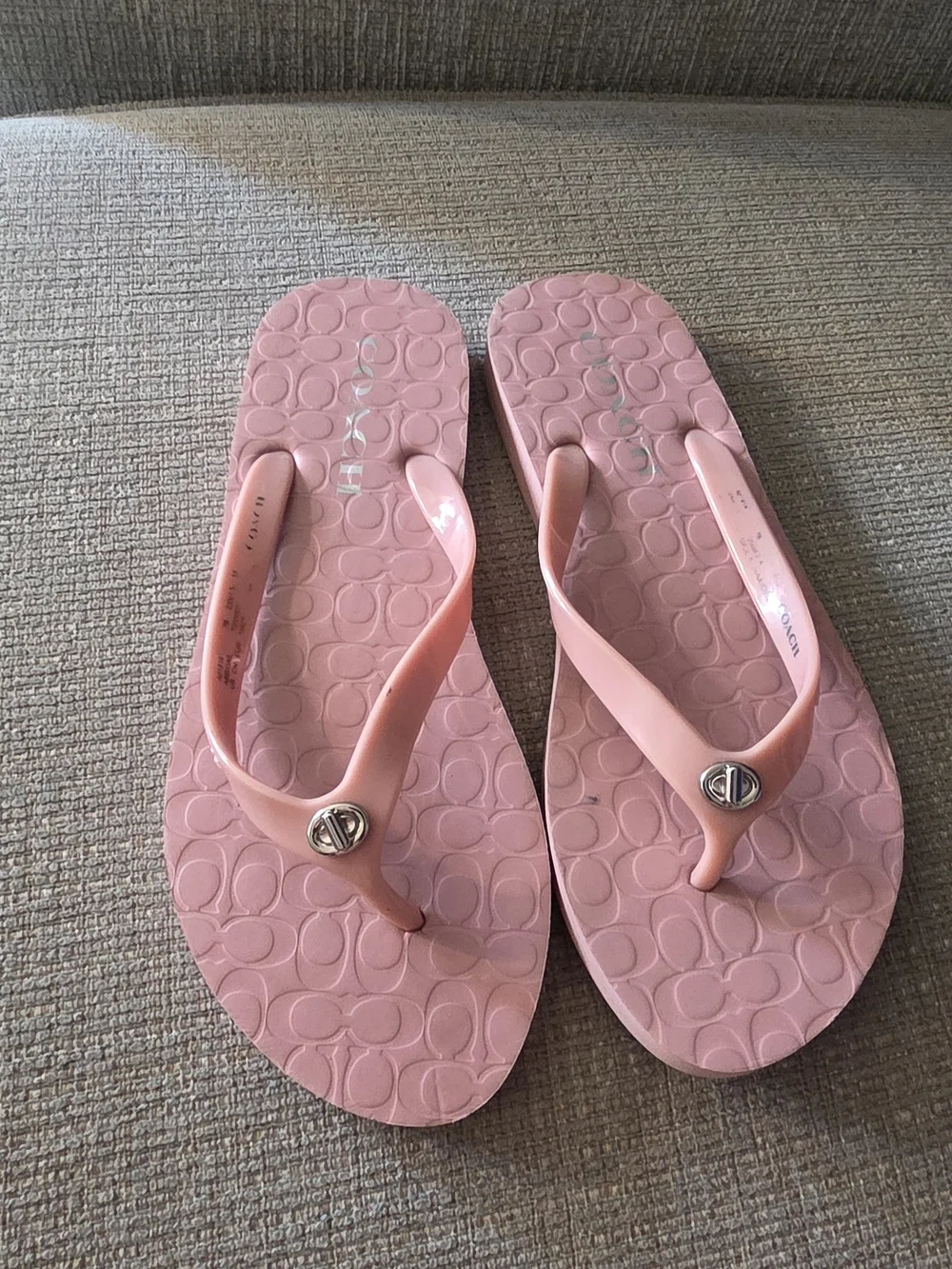 Coach Pale Pink Jelly Flip Flops with Signature Pattern